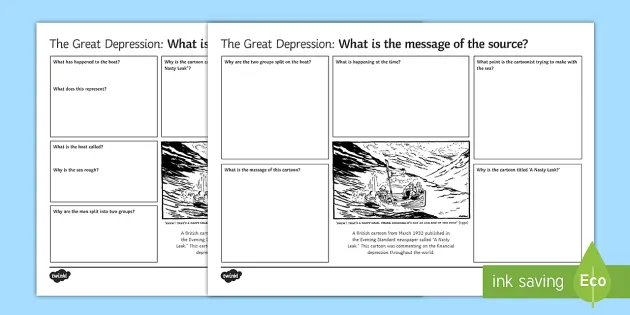 great depression great leak source analysis differentiated worksheet
