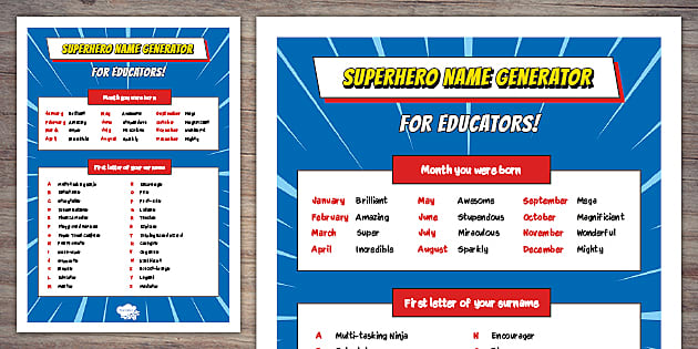 Superhero Name Generator For Educators