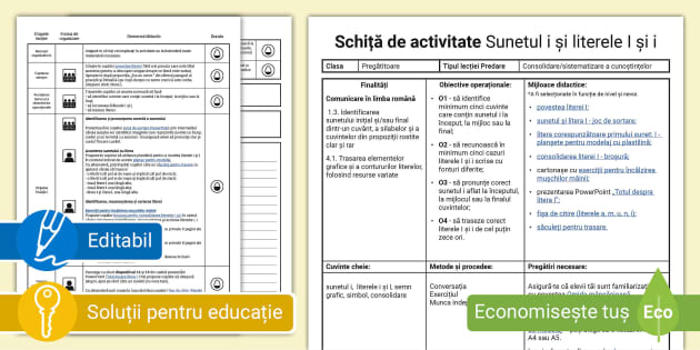 Sunetul i și literele i, I: Consolidare – Schiță de lecție clasa pregătitoare