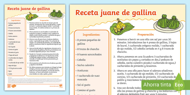 Preparación del juane de gallina- Guía de trabajo | Twinkl
