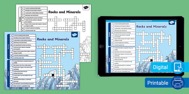 Rocks and Minerals Crossword for 6th 8th Grade Twinkl