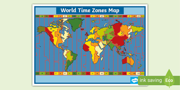 Time Zones Map - Geography - KS2 (teacher made) - Twinkl