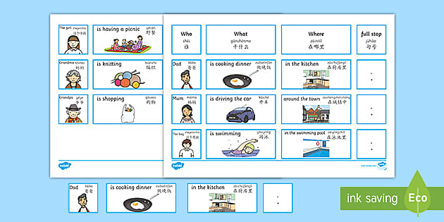 Everyday Sentence Building Cards English/Mandarin Chinese/Pinyin - Everyday