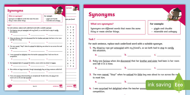 Synonym Check Worksheet for kids