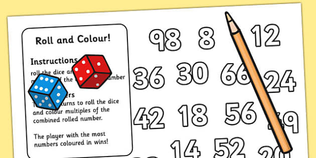 Multiplication Roll and Color Activity (Two Dice) - Twinkl