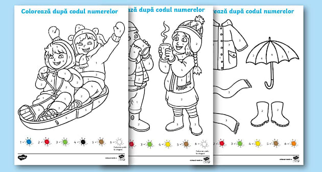 Iarna – Colorează după codul numerelor - Twinkl