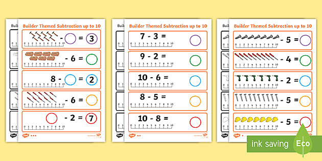 Builder Themed Subtraction Worksheet (Teacher-Made) - Twinkl