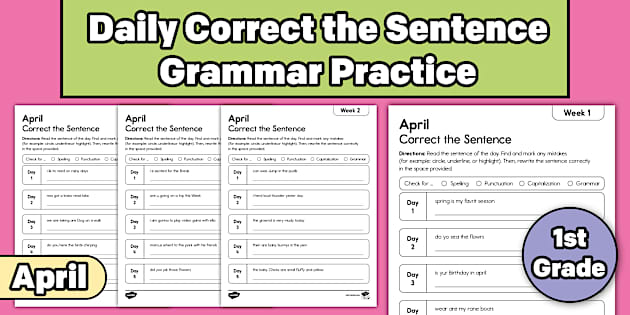 First Grade Daily Correct the Sentence Grammar Practice