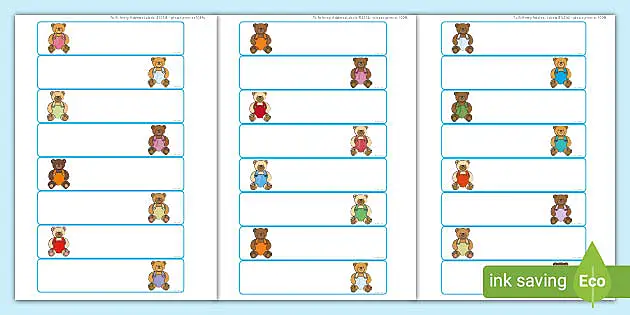 teddy bear themed editable drawer peg name labels