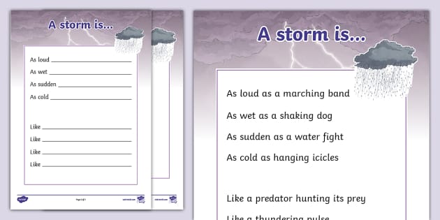 Storm Simile Poem Example and Template (Teacher-Made)