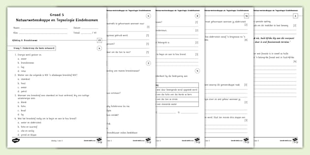 Graad 5 Natuurwetenskappe En Tegnologie Eindjaareksamen