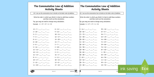Commutative Law Multiplication Worksheets