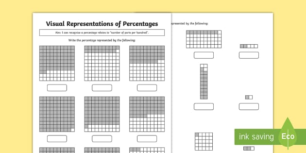visual representation of percentages worksheet