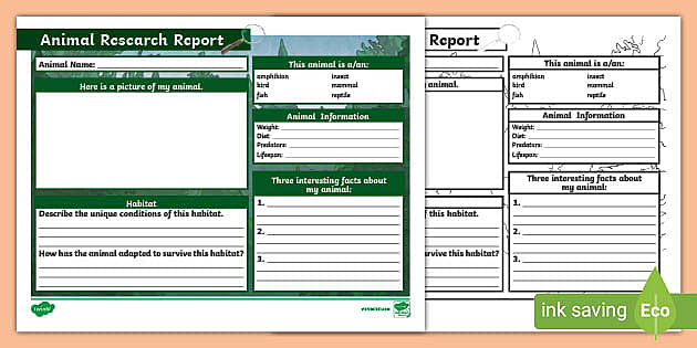 animal research report template elementary