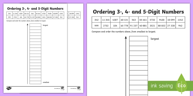 KS2 Place Value Ordering Numbers Worksheet (teacher made)