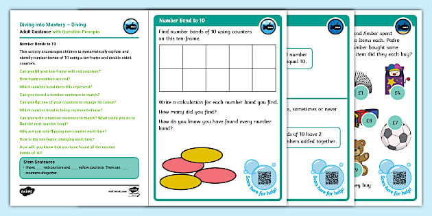 Year 1 Diving into Mastery: Step 7 Number Bonds to 10 Activity Cards