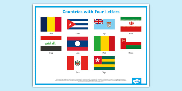 10 Countries with Four Letters Display Poster (teacher made)