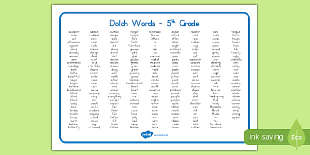 fifth grade sight words dolch