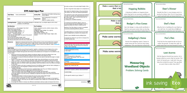 Eyfs Everyday Problem Solving EYFS Measuring and Problem Solving Using Forest Objects Adult Input ...