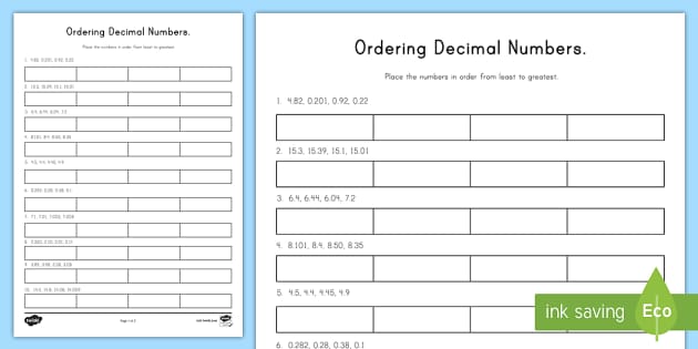 Ordering Decimal Numbers Worksheet / Worksheet - worksheet, comparing ...