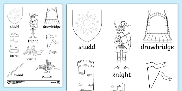 Editable Castles and Knights Words Colouring Sheet - Twinkl