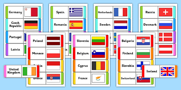 European Country Shapes and Flags Flashcards (teacher made)