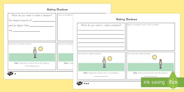 Making Shadows Assessment Differentiated Worksheet / Activity Sheets