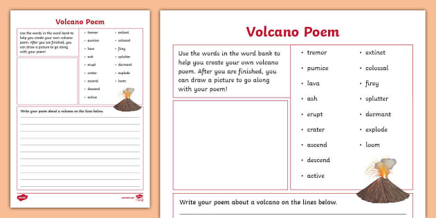 Volcano Poem Writing Template (teacher made) - Twinkl