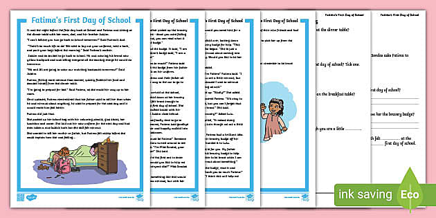 Fatima's First Day of School - Reading Comprehension Activity