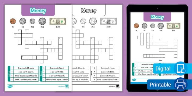 Second Grade Money Crossword Puzzle for Kids Twinkl USA