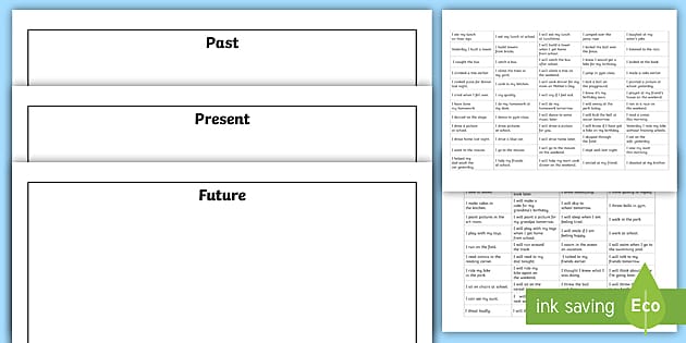 Past, Present, and Future Verbs Worksheet - Sorting Activity