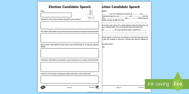 Election Candidate Speech Worksheet