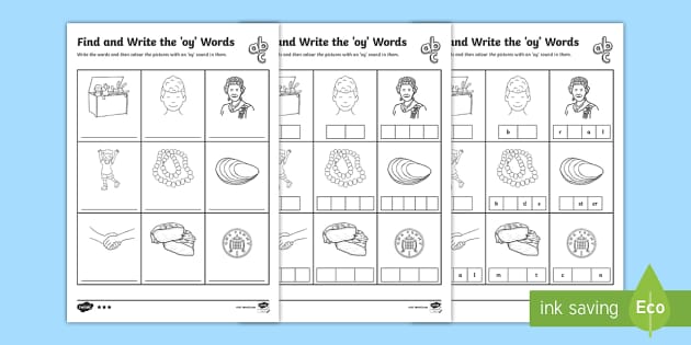Find and Write the oy Words KS1 Differentiated Worksheet