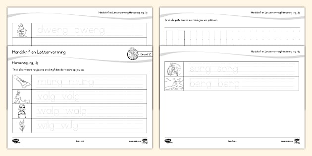 Graad 2 Klanke Handskrif en Lettervorming -rg en -lg