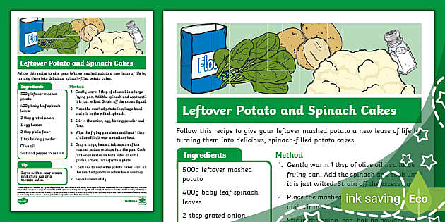 Leftover Potato and Spinach Cake Recipe (teacher made)