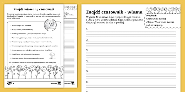 Rodzaje Zdań Klasa 2 Karty Pracy Znajdź czasownik | Wiosna | Karty pracy (teacher made)