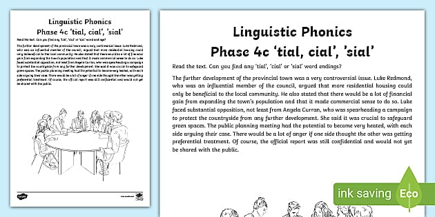 Linguistic Phonics Phase 4c ‘tial, cial’ Text Search Worksheet