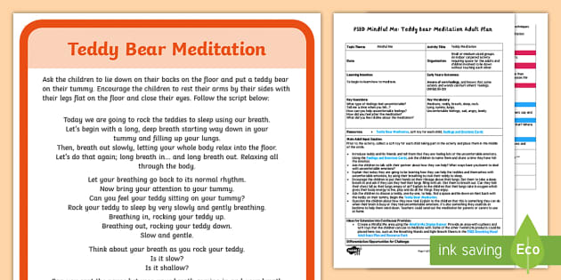 EYFS PSED My Marvellous Mind: Teddy Meditation Adult Input Plan and