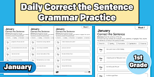 * NEW * January Daily Correct the Sentence Grammar Practice