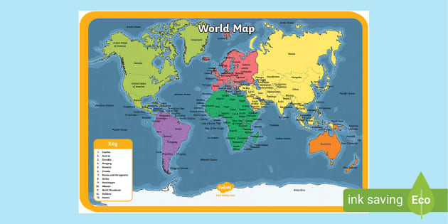 Labelled Printable World Map | World Geography Map