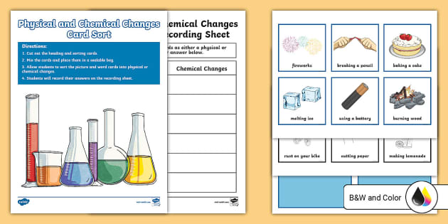 Physical and Chemical Changes Sorting Activity for 3rd-5th Grade