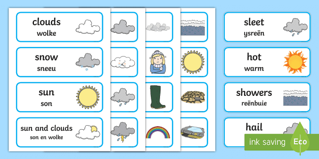 weather word cards english afrikaans teacher made