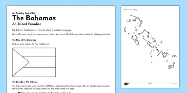 The Bahamas An Island Paradise Worksheet Worksheet   T HE 340 The Bahamas An Island Paradise Activity Sheet 