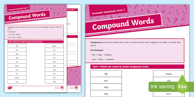 Grammar Homework Week 17 Compound Words 3rd/4th Class