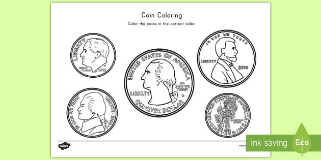 Coin Coloring Worksheet / Activity Sheet - color, coloring