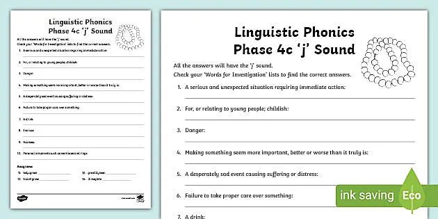 Linguistic Phonics Phase 4c J Sound Word Worksheet