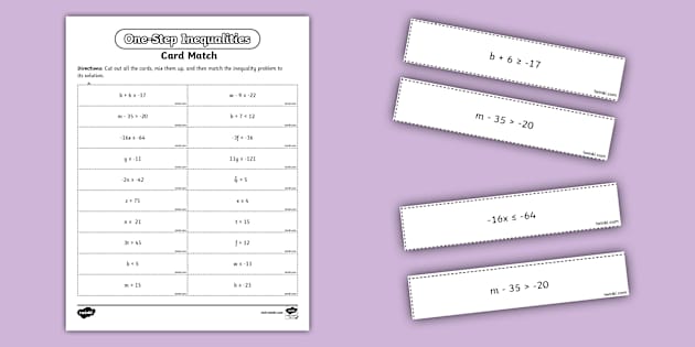 Seventh Grade One-Step Inequalities Matching Game - Twinkl