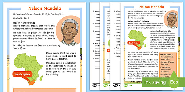 FREE! - Nelson Mandela Differentiated Reading Comprehension Activity