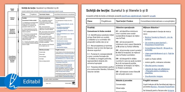 Sunetul B și Literele B, B: Consolidare – Schiță De Lecție