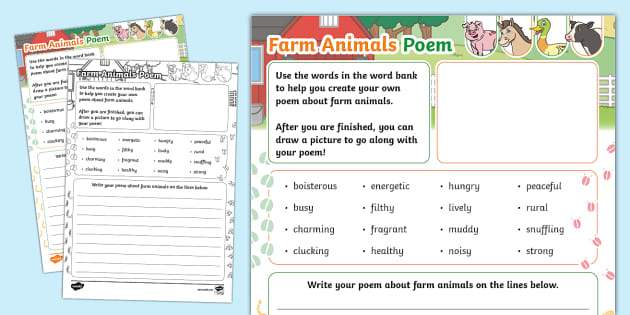 Farm Animals Poem Writing Template (teacher made) - Twinkl